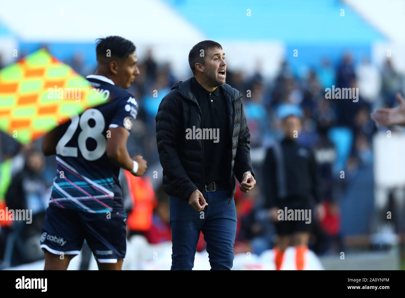 Buenos Aires, Argentina - September 22, 2019: Eduardo Coudet (Racing Club) doing gestures in a match in Buenos Aires, Argentina Stock Photo