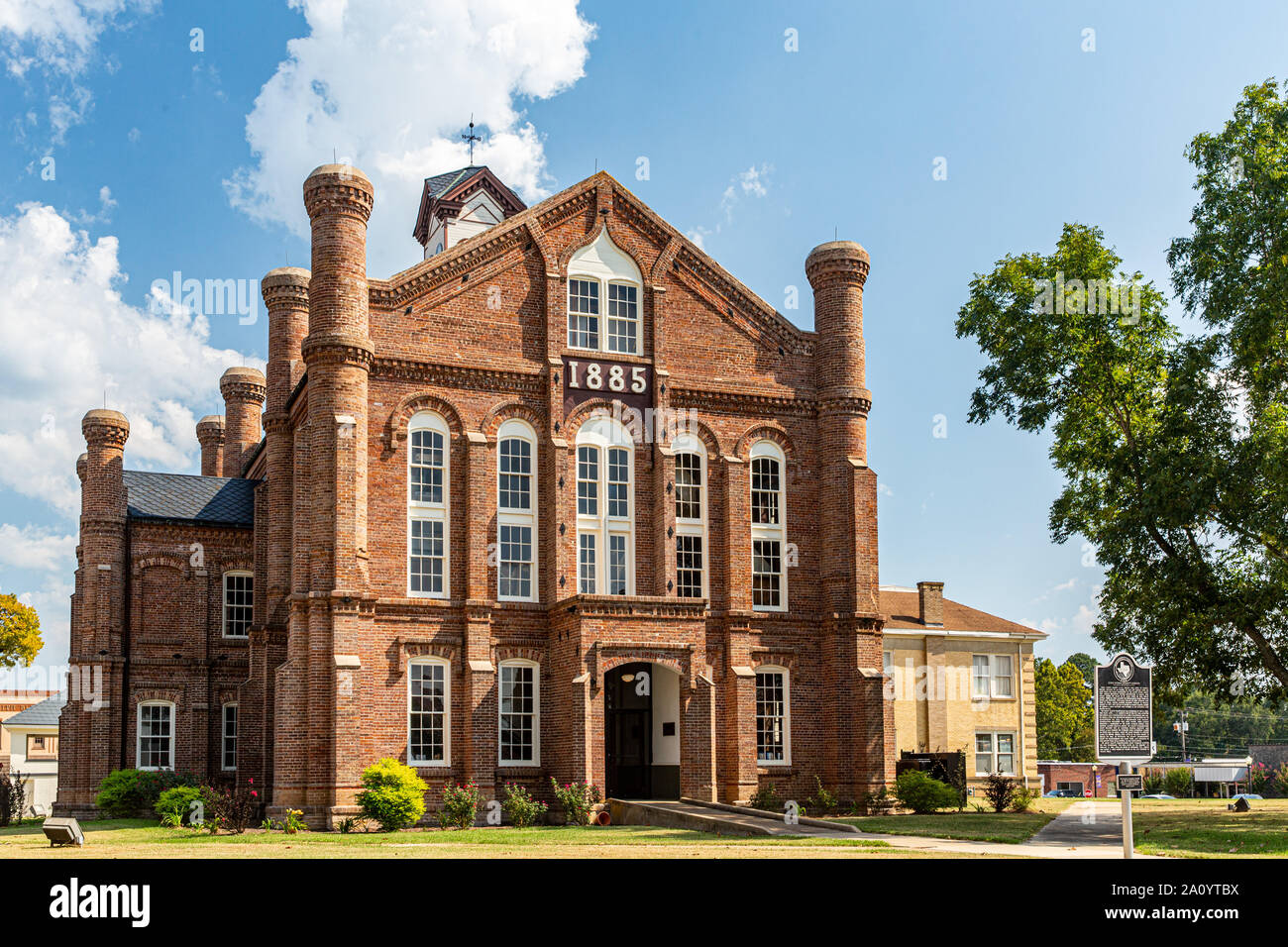 Another view of the historic 1885 Shelby county jail in Center, Texas Stock Photo