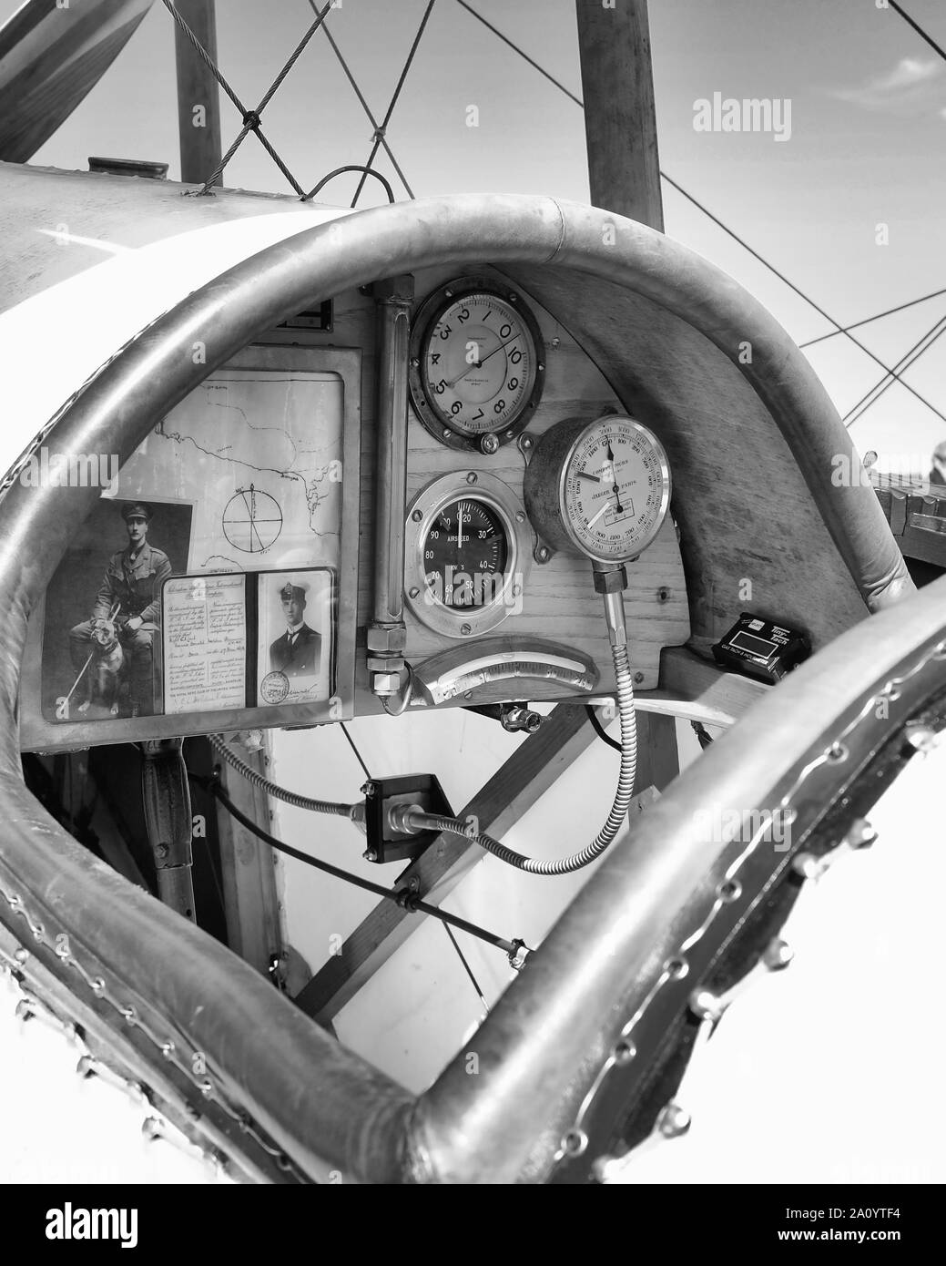 September 2019 - Bi place cockpit detail of an aircraft at the Goodwood revival race meeting Stock Photo