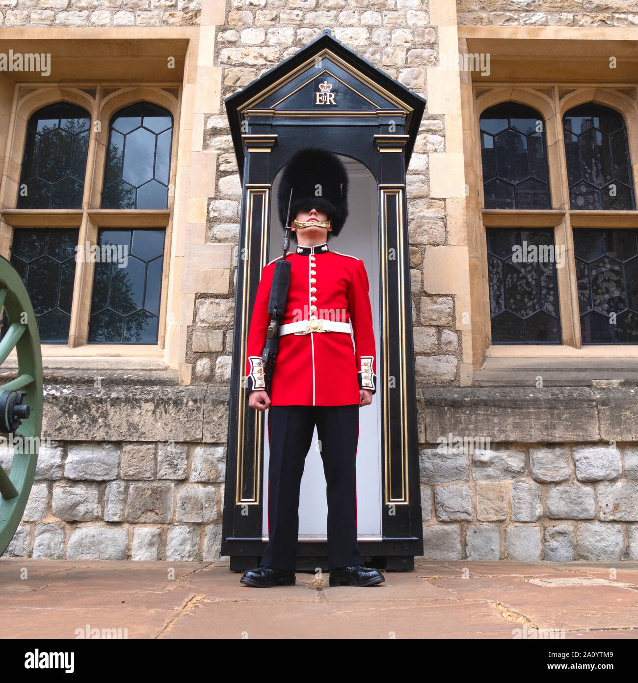 English guard soldier patrolling in London Stock Photo