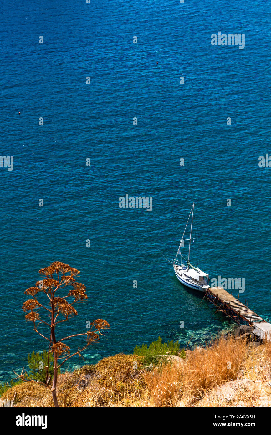 Eressos village, detail of the small fishing port, in Lesbos island, Greece. Stock Photo