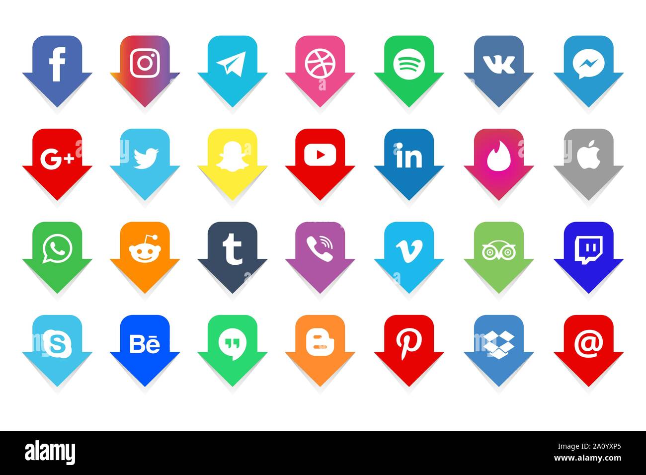 Facebook, twitter, instagram, youtube, snapchat, pinterest, whatsap, vk,  viber, Google, skype Social media icons set Collection of popular social  medi Stock Vector Image & Art - Alamy