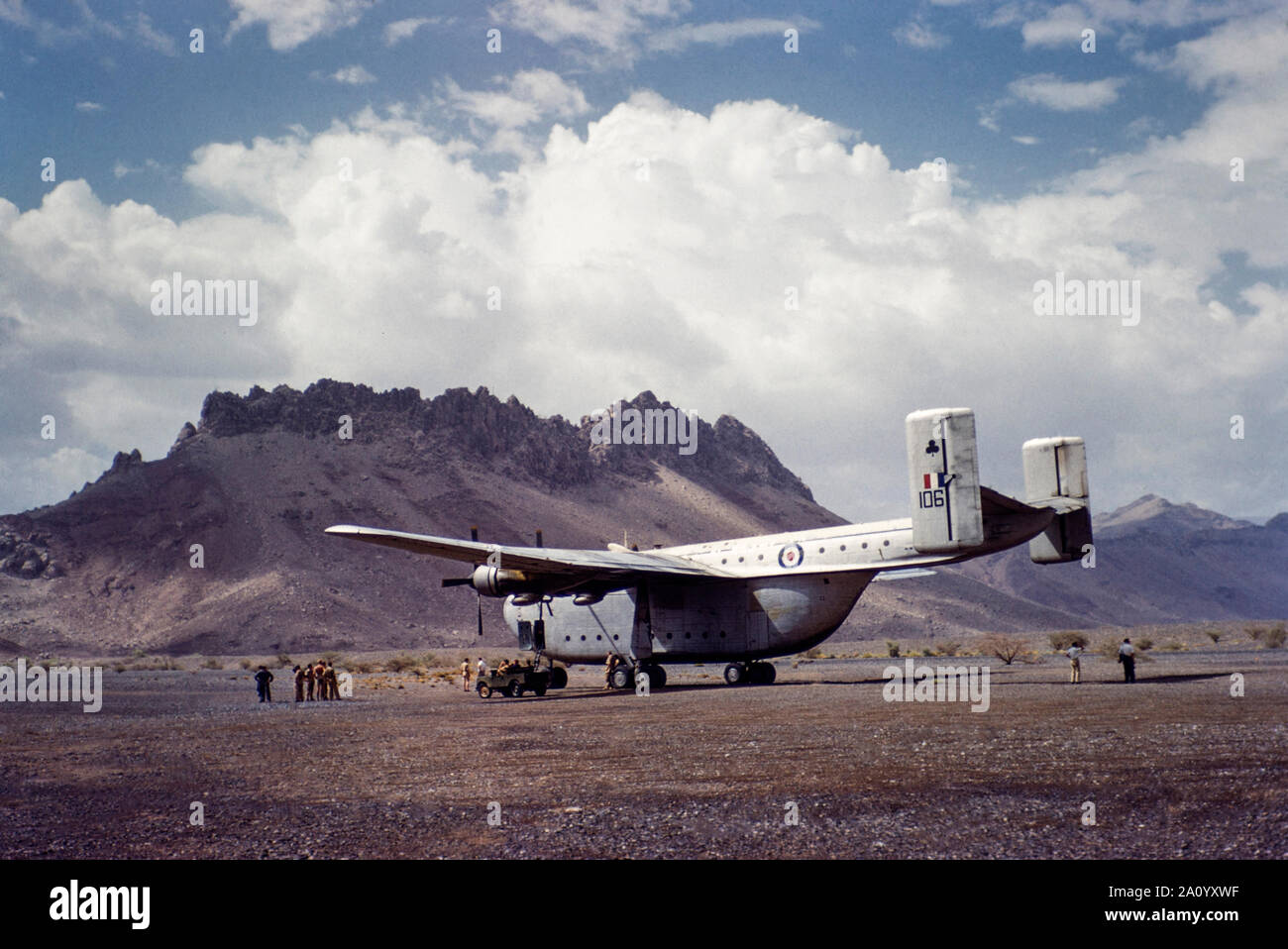 A Blackburn B-101 Beverley heavy transport aircraft operated by the Royal Air force Transport Command at RAF Khormaksar in Aden, Yemen in 1962. Stock Photo