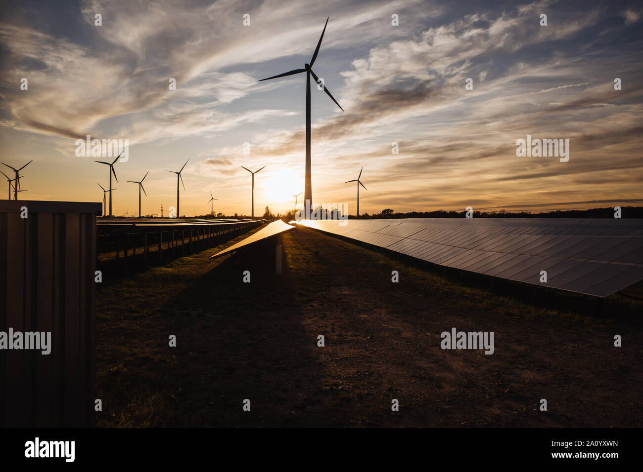 Solar panel on wind turbines hi-res stock photography and images - Alamy