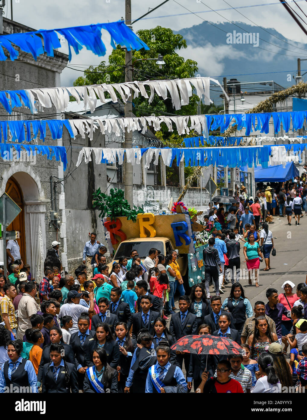latin people walking in Guatemalan independence day parade Stock Photo
