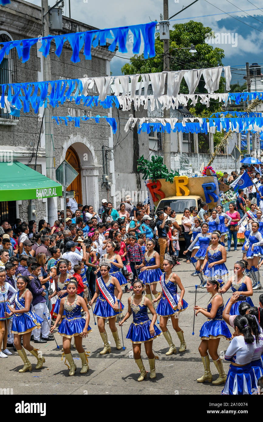 latin people walking in Guatemalan independence day parade Stock Photo