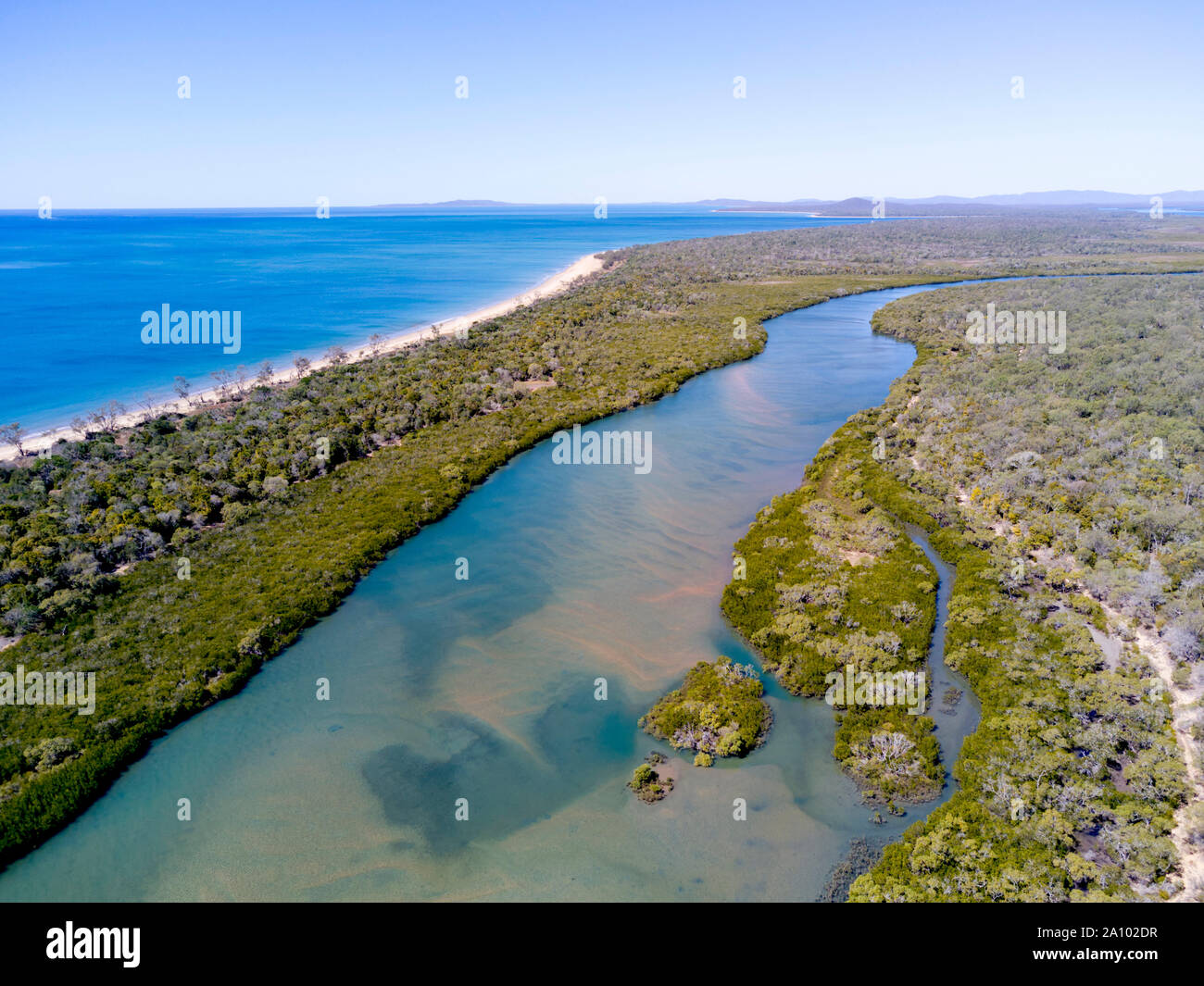 Aerial of mangroves at Wild Cattle Creek at Tannum Sands Queensland Australia Stock Photo