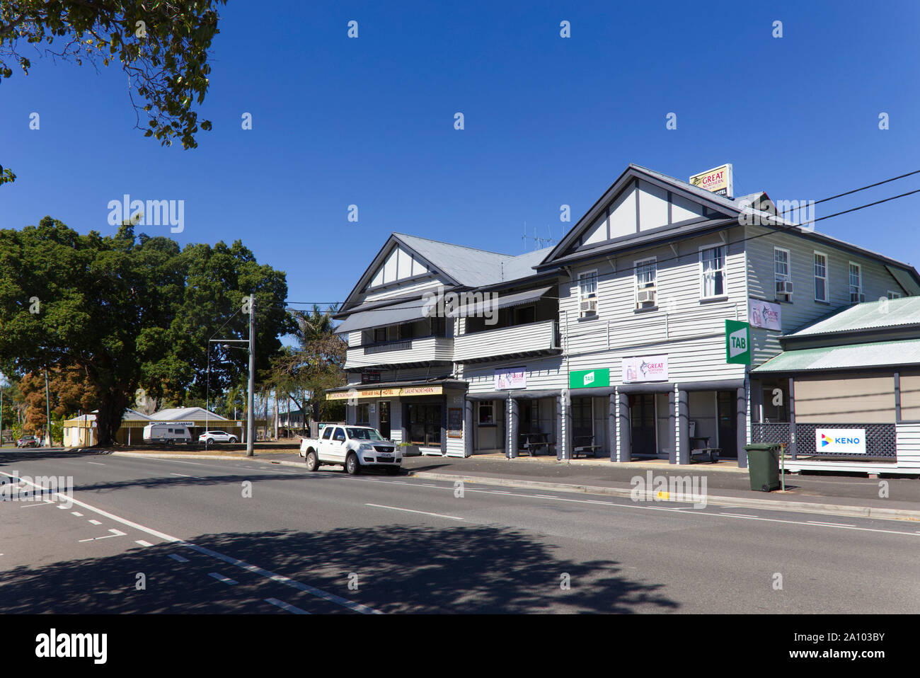 The historic Miriam Vale Hotel on the Bruce Highway at Miriam Vale
