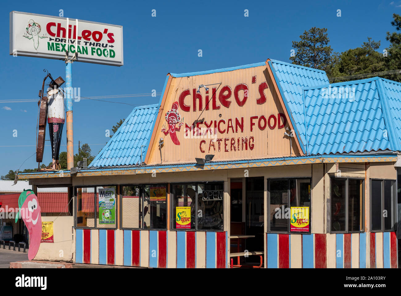 Mexican restaurant, Chileo’s Mexican food in Ruidoso, New Mexico, USA. Stock Photo