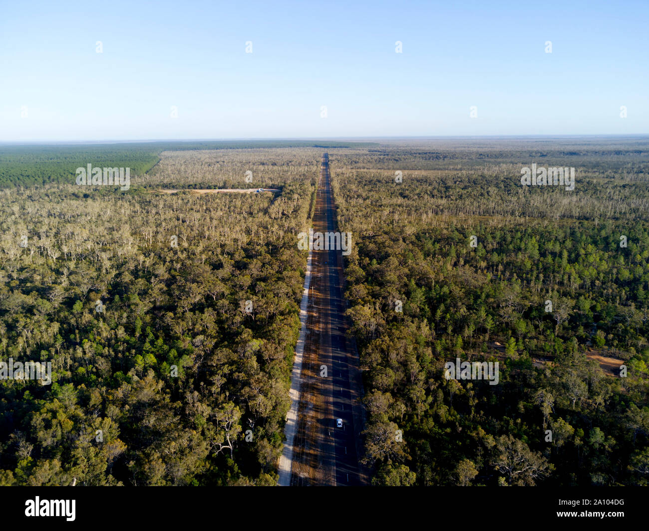 Aerial of the sealed highway from Boonooroo to Maryborough Queensland