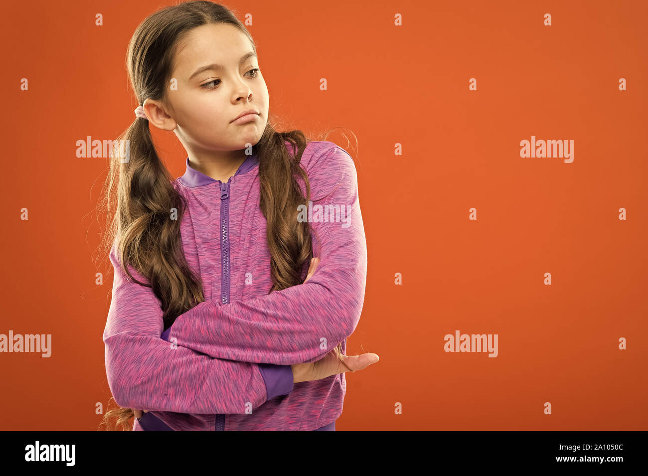 Super Confident Kid Girl Long Curly Hair Posing Confidently
