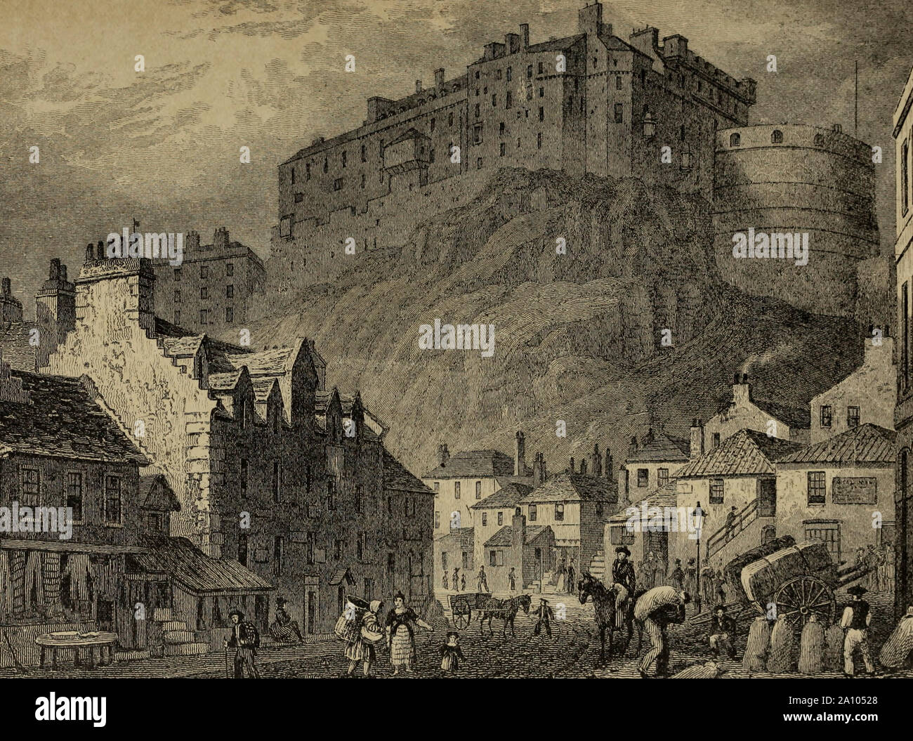The Castle, from the Vennel, Edinburgh, Scotland, circa 1850 Stock Photo