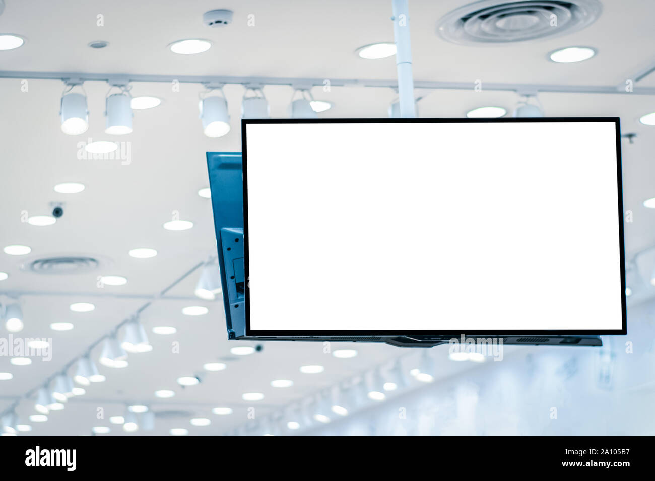Blank Top Advertising Led Tv Screen In Restaurant Or Coffee Cafe Or Public Corridors Pathway Blurred Background For Montage Mockup Design Stock Photo Alamy