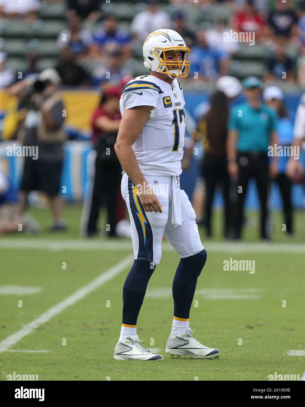 Carson, CA. 22nd Sep, 2019. Los Angeles Chargers quarterback Philip Rivers  #17 during the NFL Houston Texans vs Los Angeles Chargers at the Dignity  Health Sports Park in Carson, Ca on September