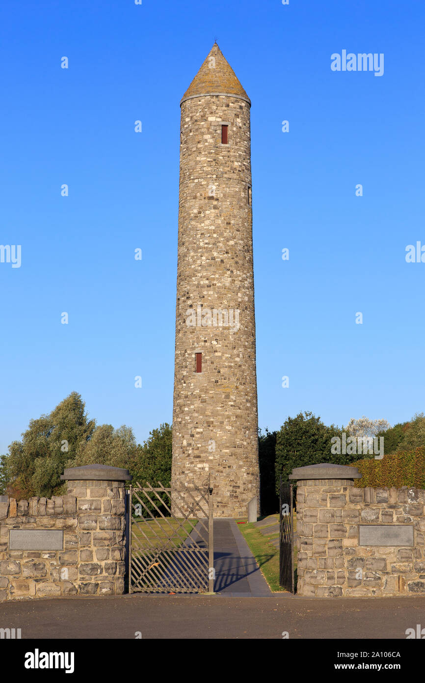 The Irish round tower and park for the Irish and Northern Irish World War I victims at the Island of Ireland Peace Park in Messines, Belgium Stock Photo