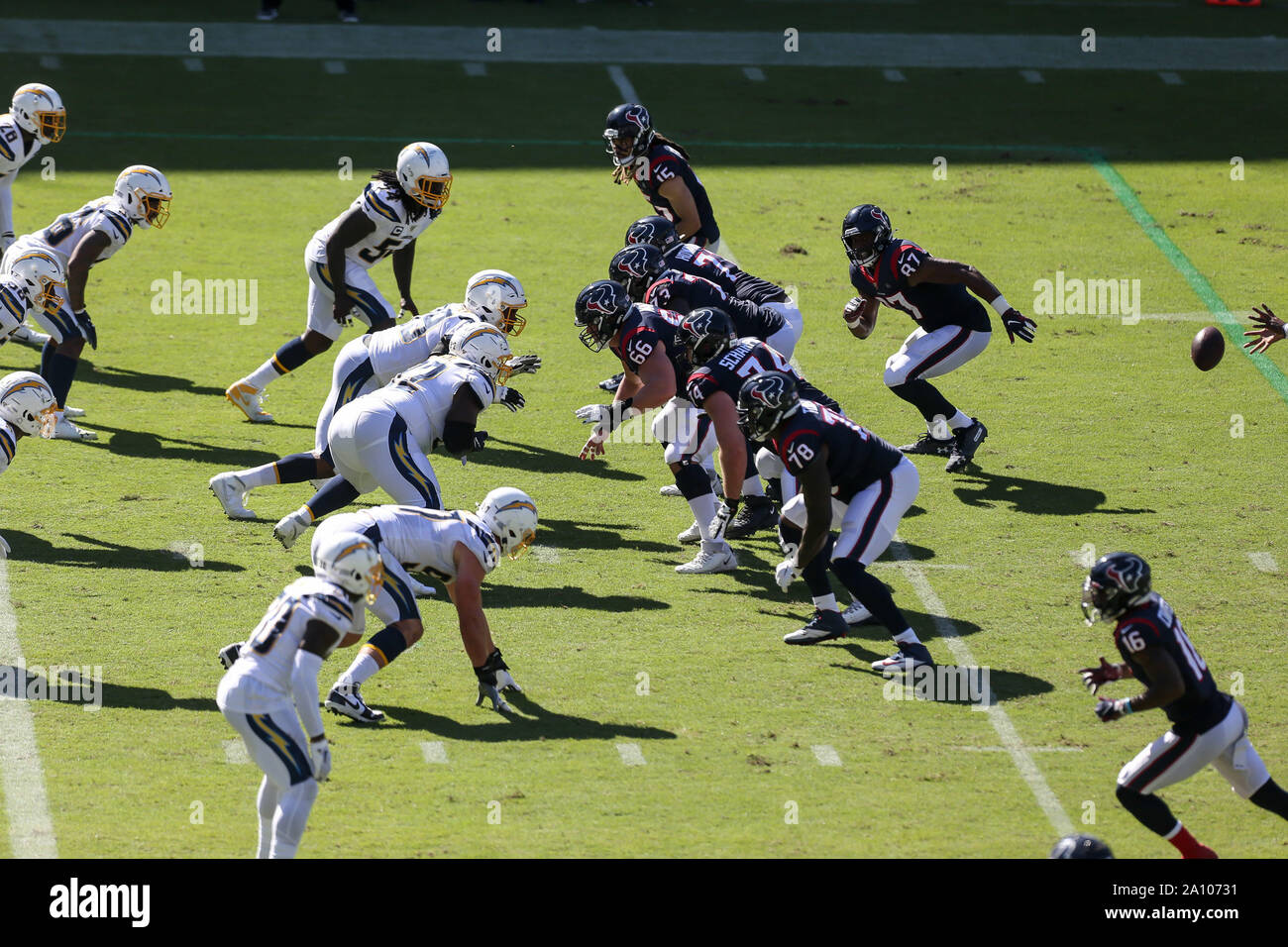 Carson, CA. 22nd Sep, 2019. Los Angeles Chargers and Houston Texans during the NFL Houston Texans vs Los Angeles Chargers at the Dignity Health Sports Park in Carson, Ca on September 2, 2019 (Photo by Jevone Moore) Credit: csm/Alamy Live News Stock Photo