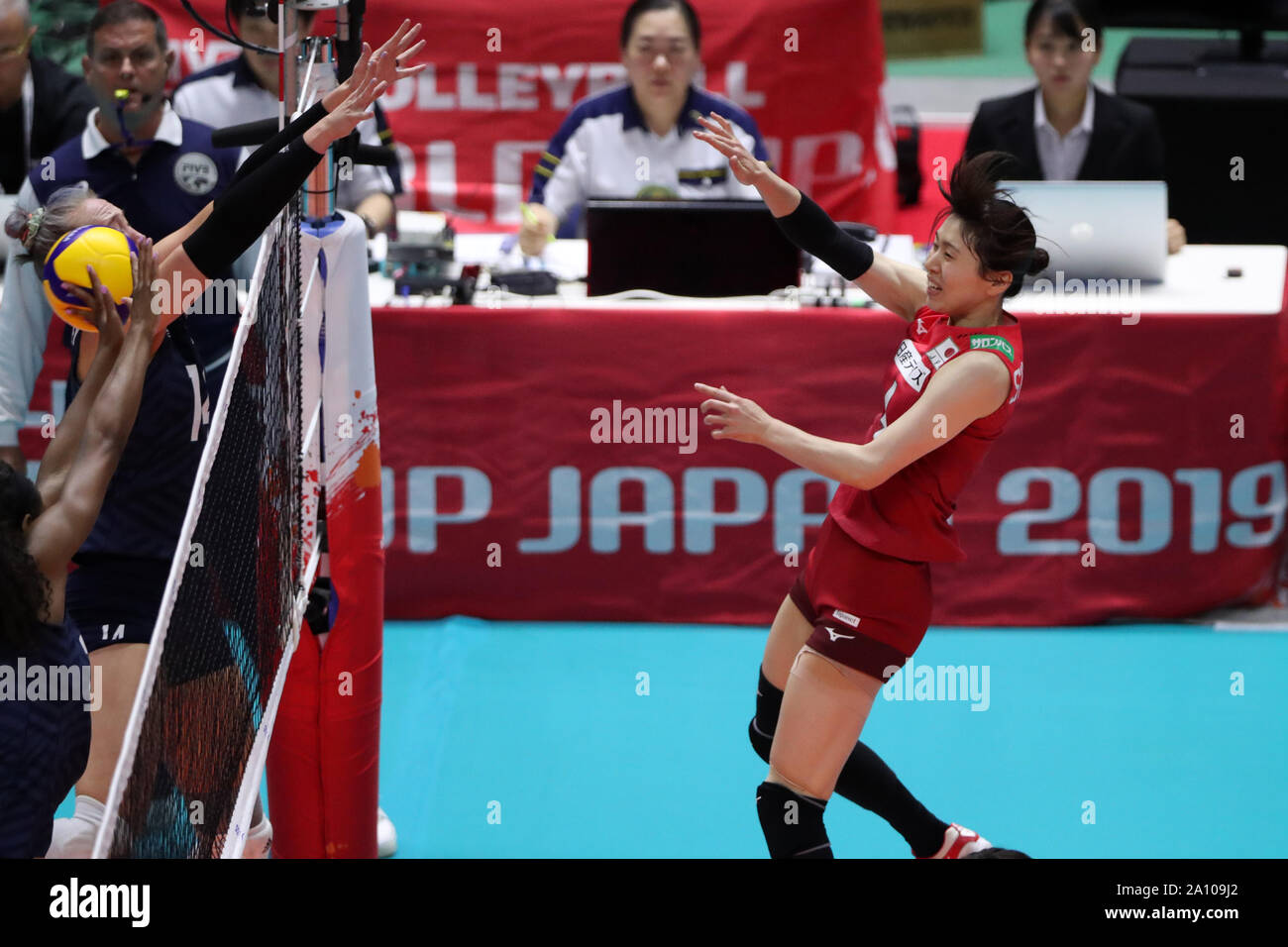 Sapporo, Japan. 22nd Sep, 2019. Risa Shinnabe (JPN) Volleyball :2019 FIVB Volleyball Women's World Cup Second Round match between Japan 2-3 United States at Hokkai Kitayell in Sapporo, Japan . Credit: Jun Tsukida/AFLO SPORT/Alamy Live News Stock Photo