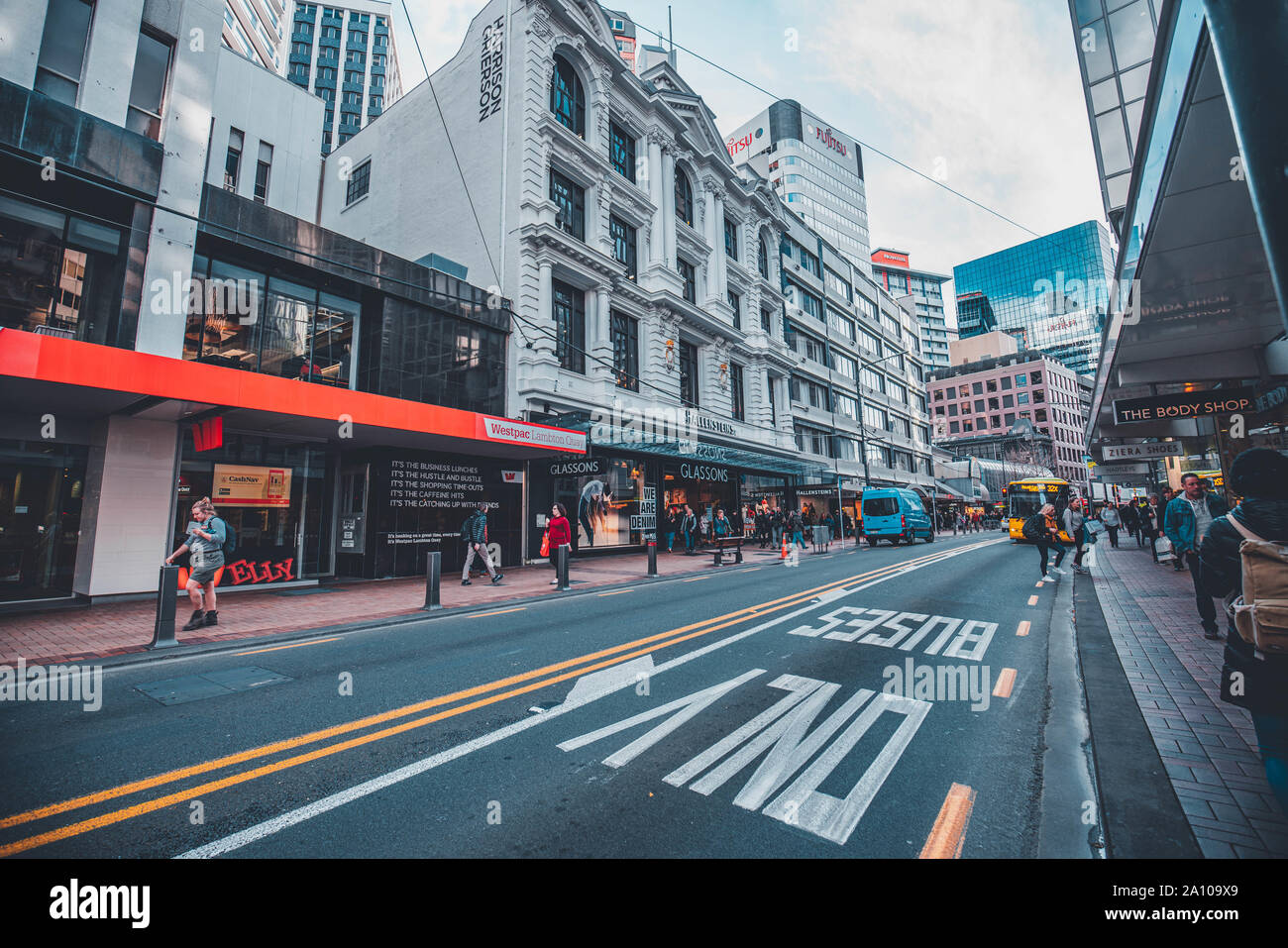 Wellington, New Zealand  - Aug 23, 2019 : Street view of Wellington City centre in New Zealand. Stock Photo