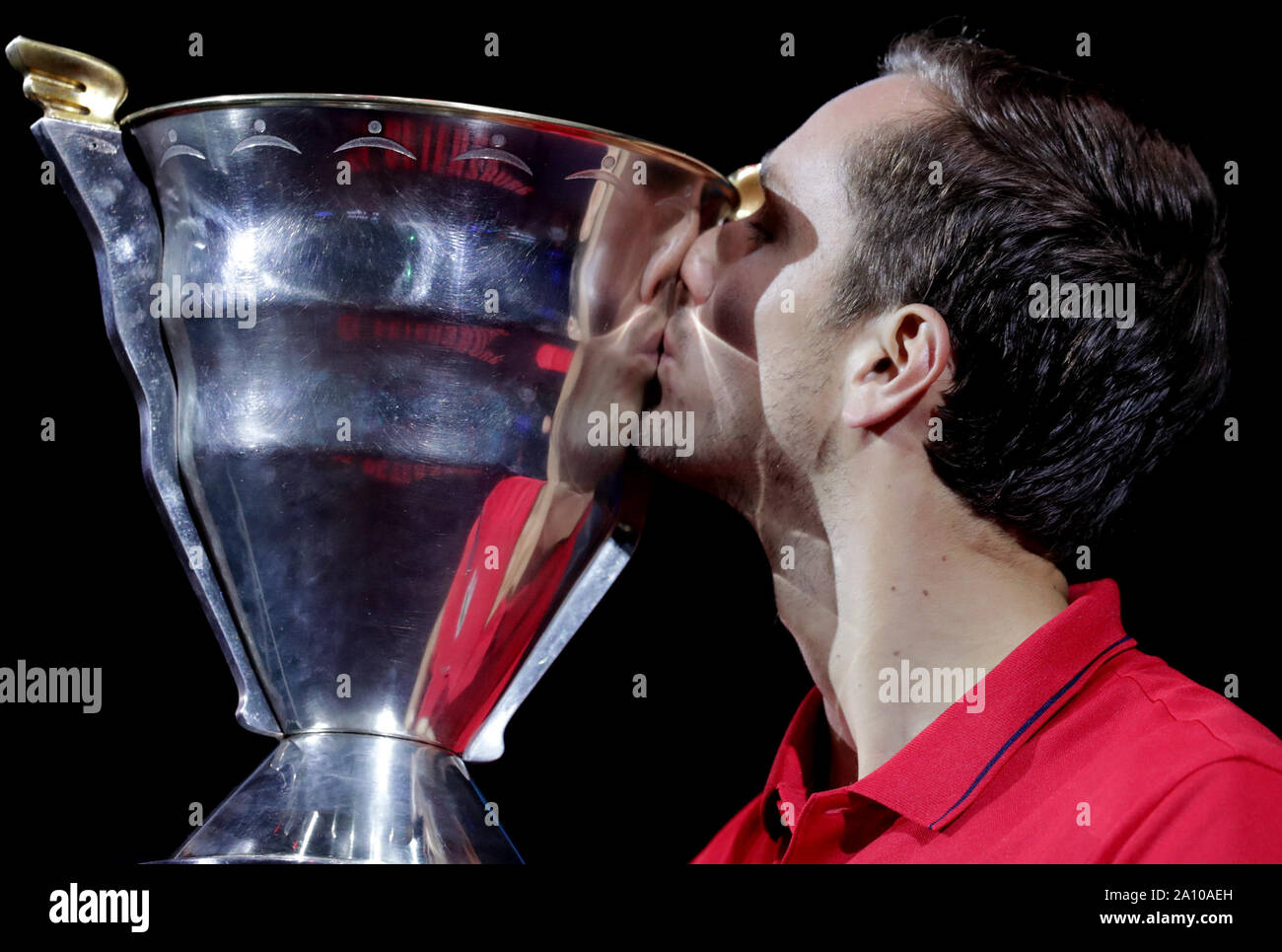 St. Petersburg, Russia. 22nd Sep, 2019. Daniil Medvedev of Russia kisses the trophy during the awarding ceremony after the final match against Borna Coric of Croatia at St. Petersburg Open ATP tennis tour in St. Petersburg, Russia, Sept. 22, 2019. Credit: Irina Motina/Xinhua/Alamy Live News Stock Photo