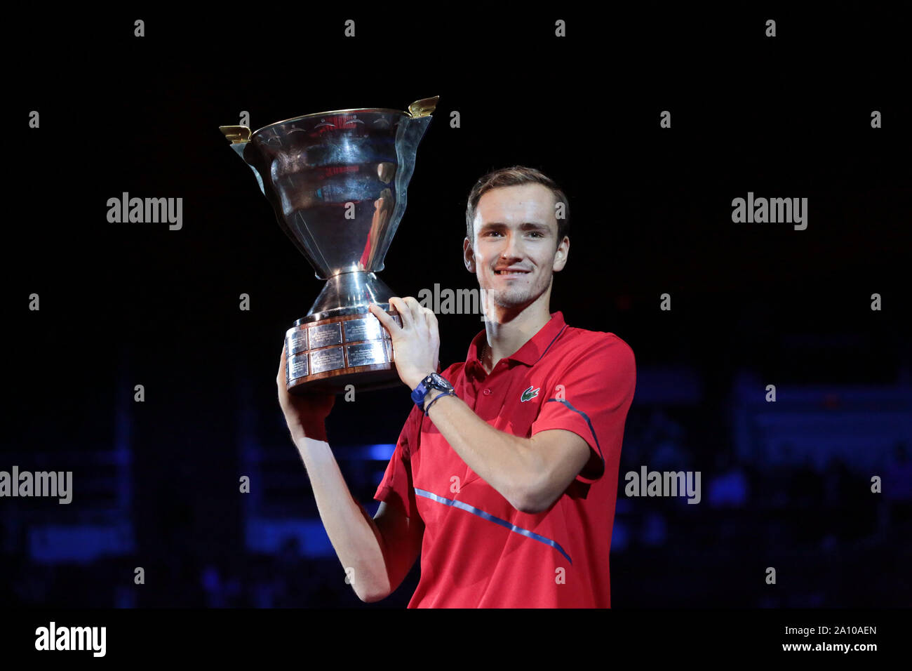 St. Petersburg, Russia. 22nd Sep, 2019. Daniil Medvedev of Russia poses with the trophy during the awarding ceremony after the final match against Borna Coric of Croatia at St. Petersburg Open ATP tennis tour in St. Petersburg, Russia, Sept. 22, 2019. Credit: Irina Motina/Xinhua/Alamy Live News Stock Photo