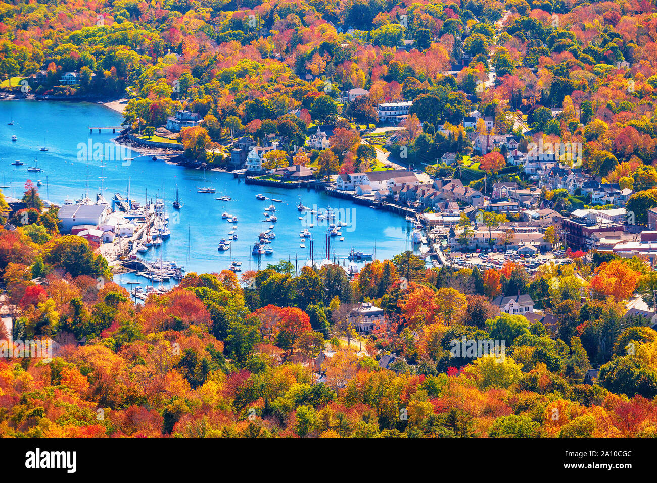 View from Mount Battie overlooking Camden harbor, Maine. Beautiful New