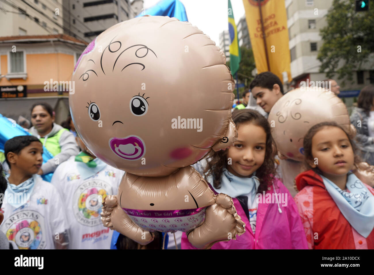 September 22, 2019, SÃ£O Paulo, SÃ£o Paulo, Brazil: SÃ£o Paulo (SP), 22/09/2019 - MARCH FOR LIFE -March for Life, in SÃ£o Paulo (SP), speaking out against judicial activism and joining the sky wave that has spread from Latin American countries against the legalization of abortion and in favor of supporting laws that protect both lives: unborn child and the pregnant woman. The international movement that became known as the pro-life sky wave emerged in the early months of 2018, in the face of attempts by various political sectors to try to legalize abortion in Latin American countries, especial Stock Photo