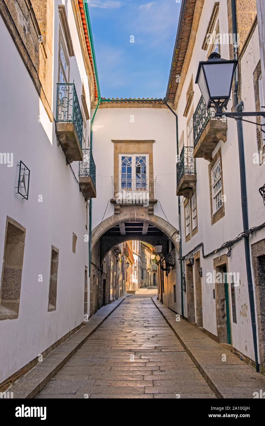 Medieval archway Rua de Santa Maria Old Town Guimarães Portugal Stock Photo