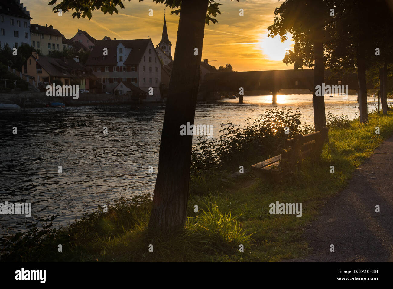 Beautiful village of Diessenhofen at the Rhine river in Switzerland ...