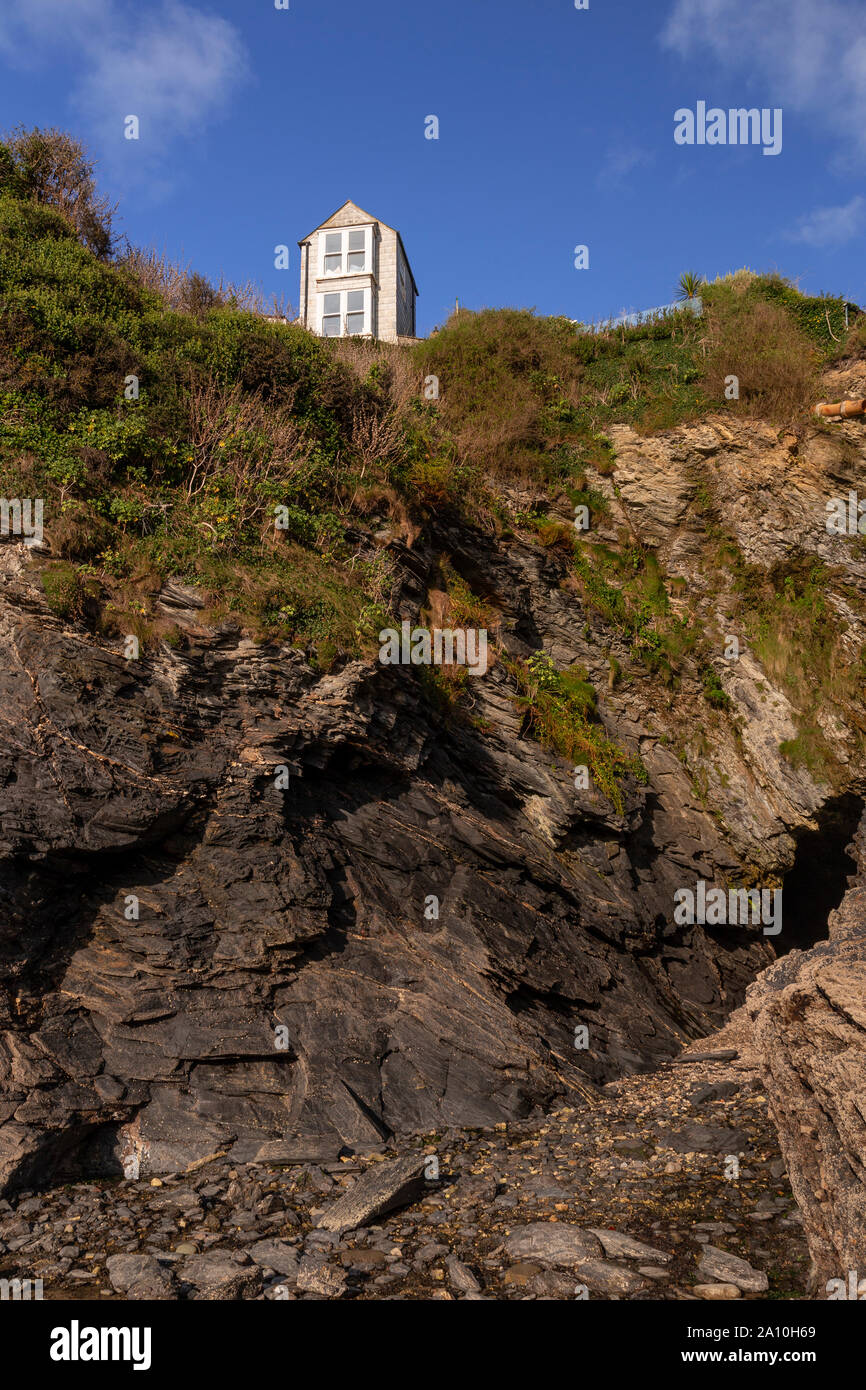 House on a cliff at Port Isaac, Cornwall, England Stock Photo