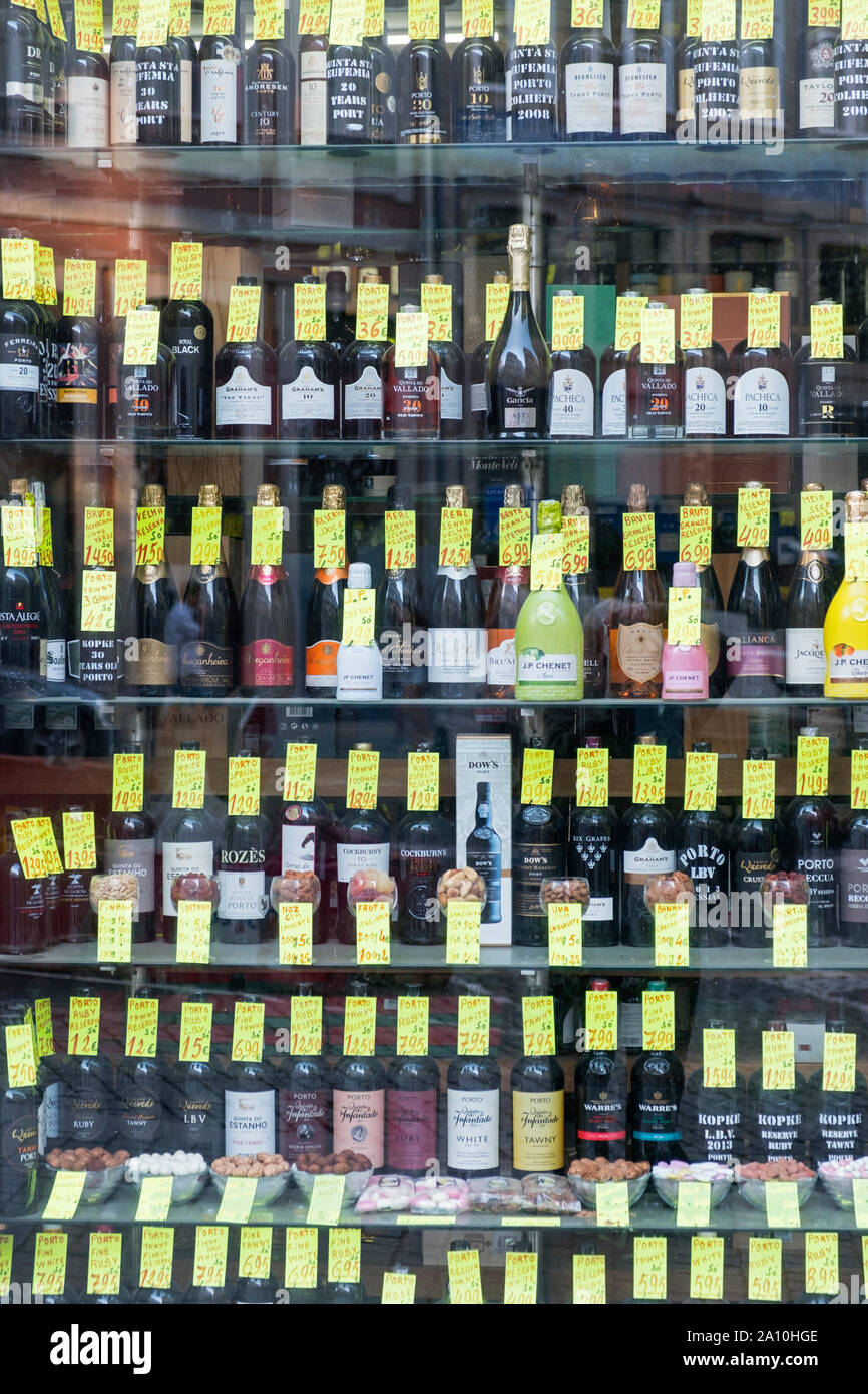 Wine shop window Ribeira district Porto Portugal Stock Photo Alamy