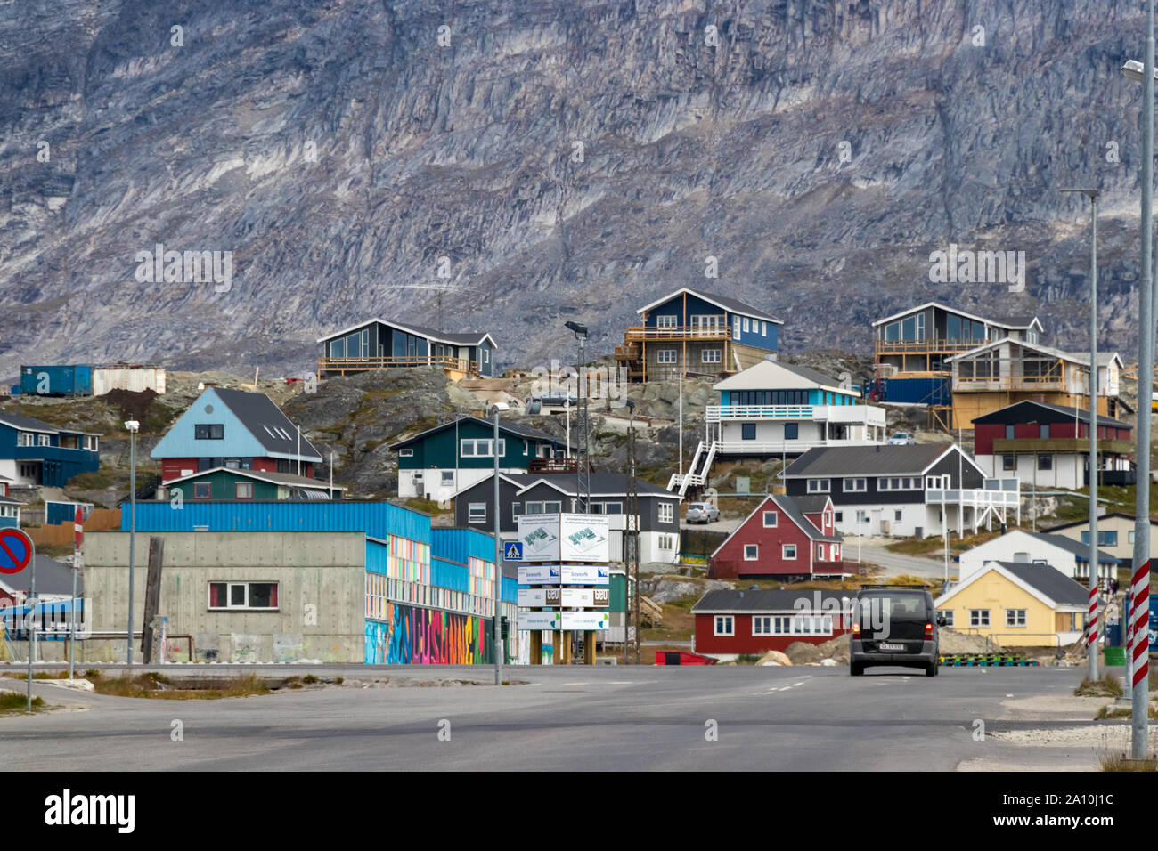 Residential wooden houses in the center of Nuuk, Greenland. Stock Photo