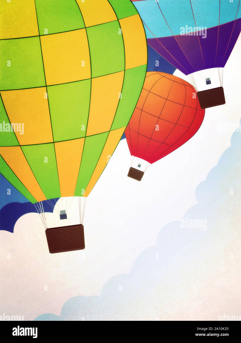 Colorful hot air balloons flies in the sky background Stock Photo - Alamy