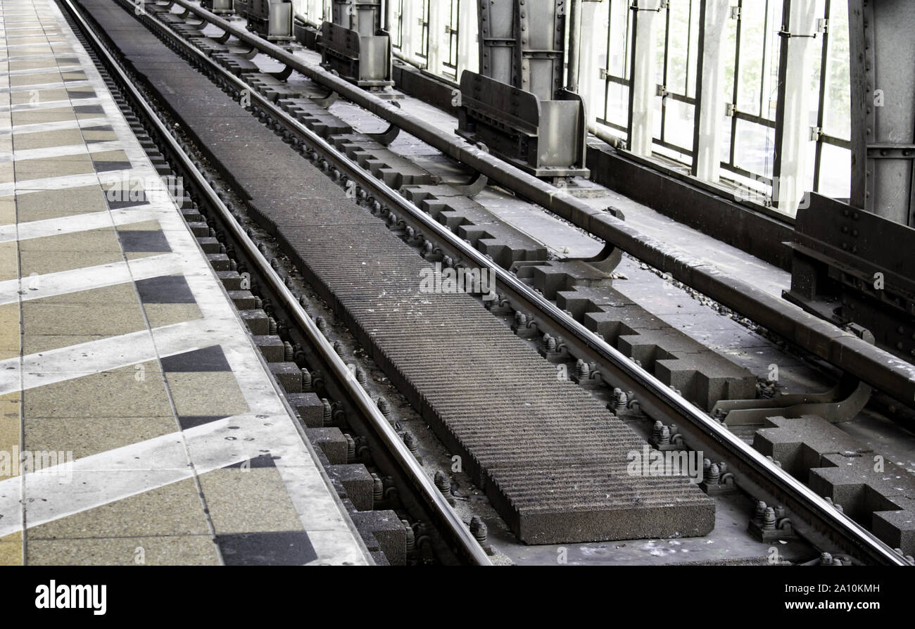 Rails of tram in city, transport and vehicles, textures Stock Photo
