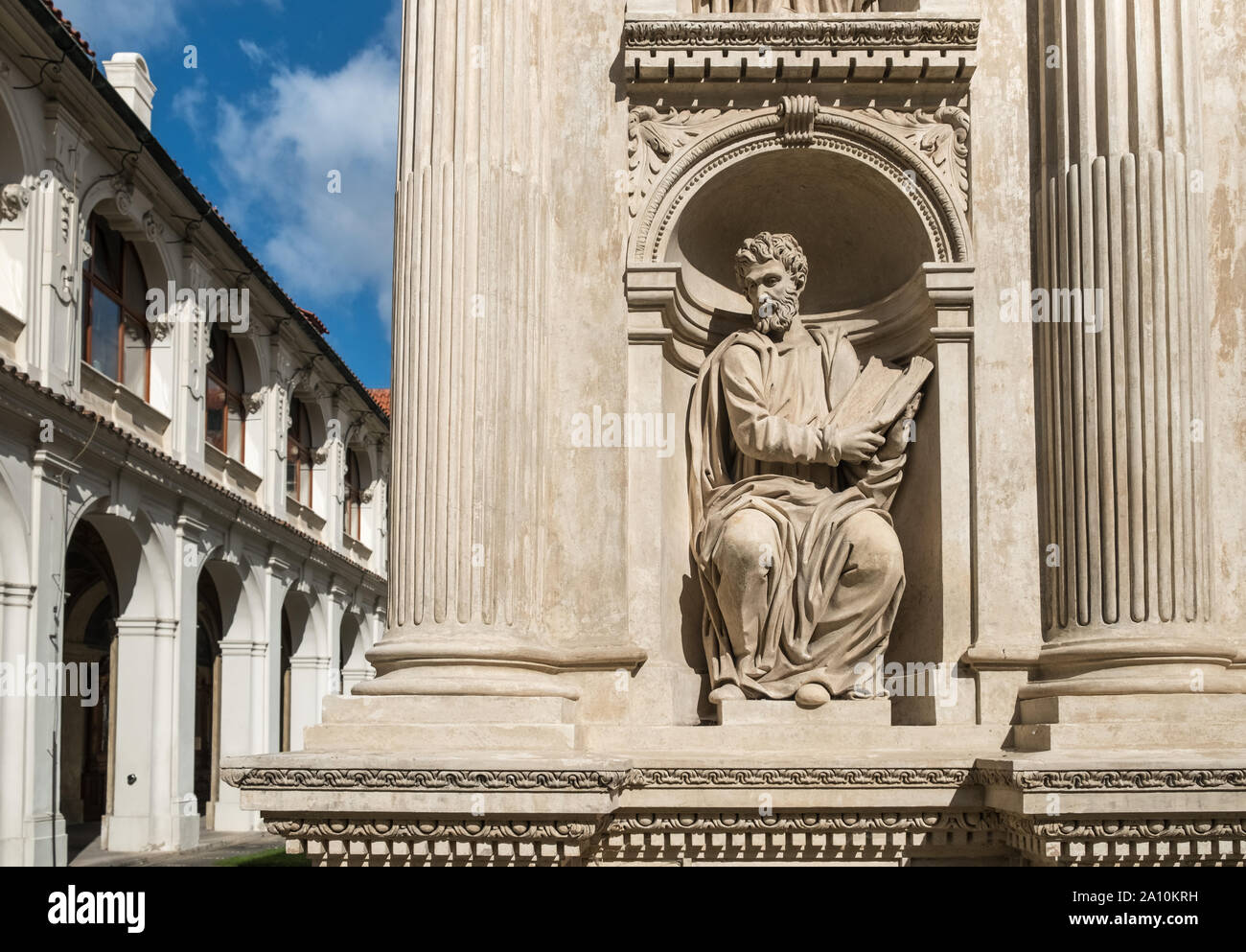 A section of Holy House (Santa Casa) marble reliefs inside Loreta courtyard, a pilgrimage destination in Hradčany district, Prague, Czech Republic. Stock Photo