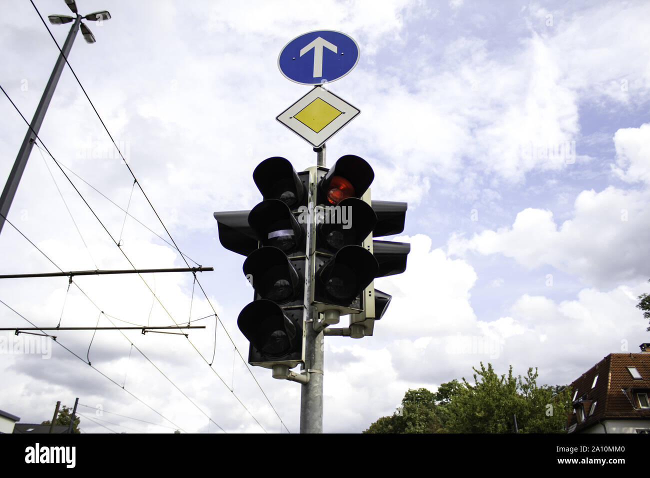 Traffic light in European city, signs and traffic, transport Stock