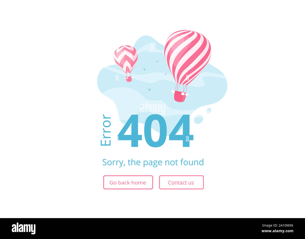 Page not found 404 error website illustration. Red stripes hot air balloons  on blue skyscape with