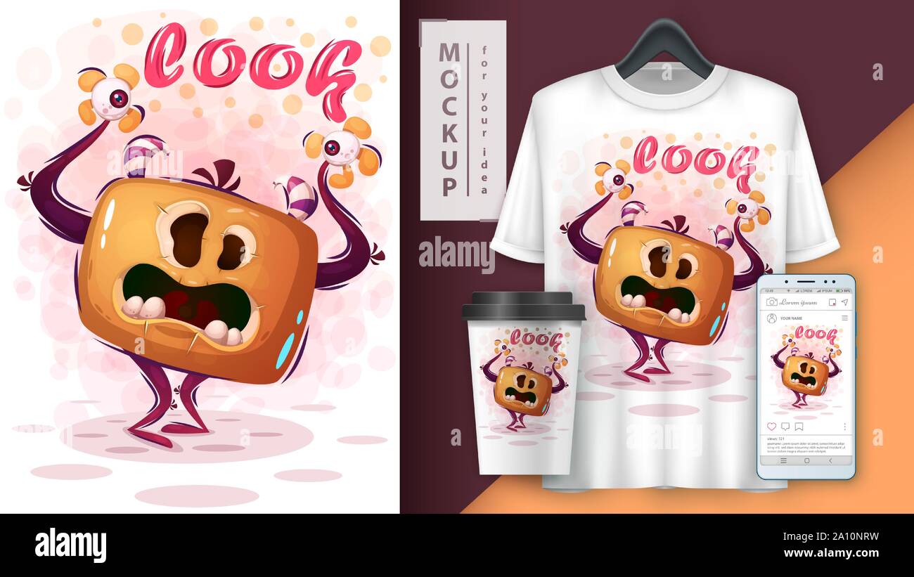 Evil monster - mockup for your idea Stock Vector