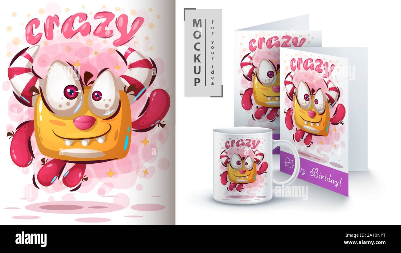 Jump cute monster - mockup for your idea Stock Vector
