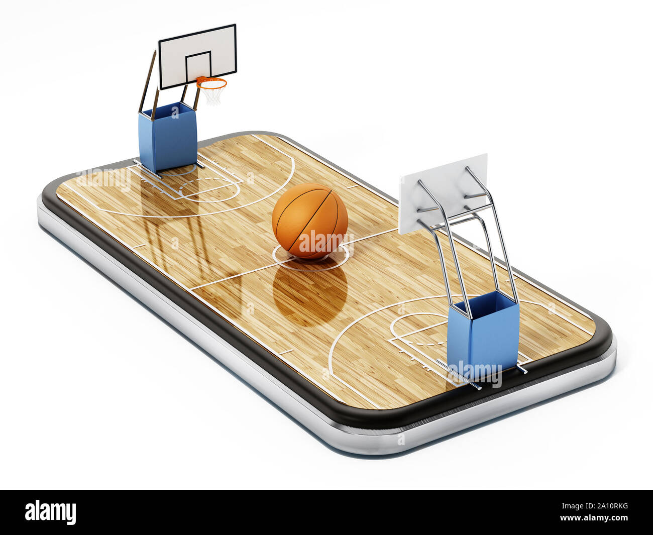 Basketball court on smartphone screen. 3D rendering Stock Photo Alamy
