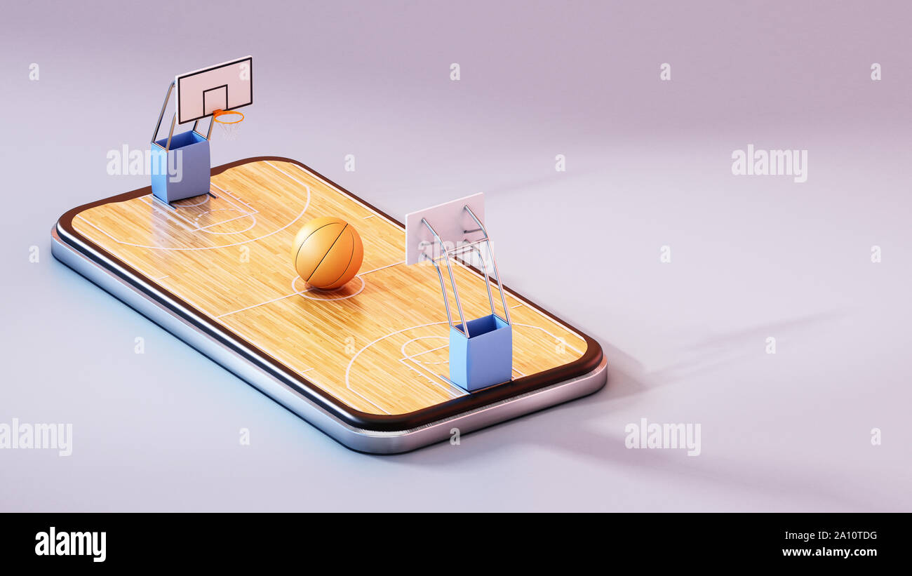 Basketball court on smartphone screen. 3D rendering Stock Photo Alamy