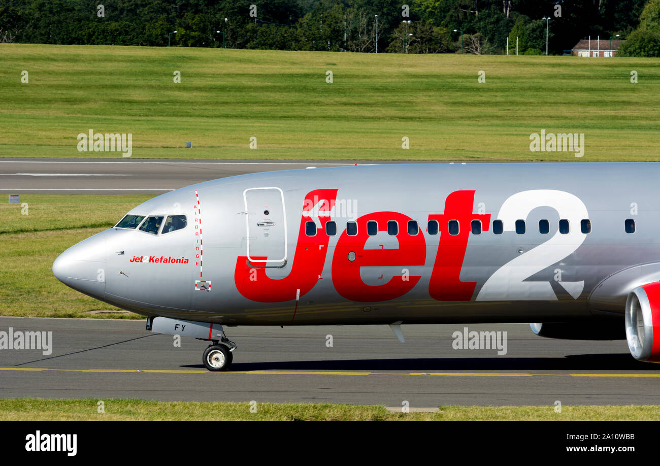 Jet2 Boeing 737-86Q taxiing at Birmingham Airport, UK (G-GDFY) Stock Photo