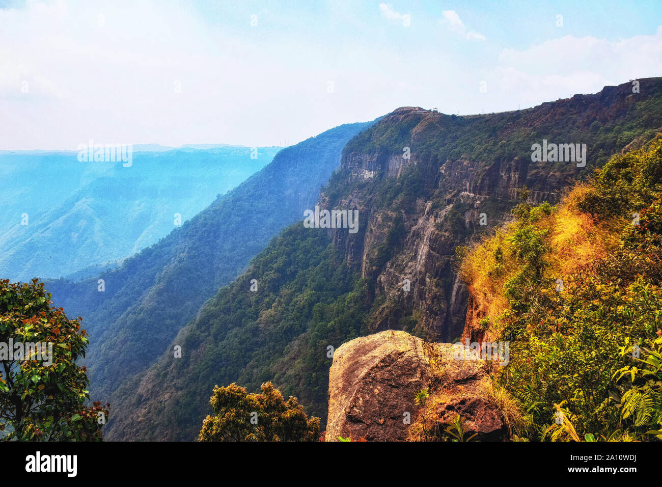 Khasi Hills, valleys and river gorge, Cherrapunjee, Meghalaya, India Stock Photo