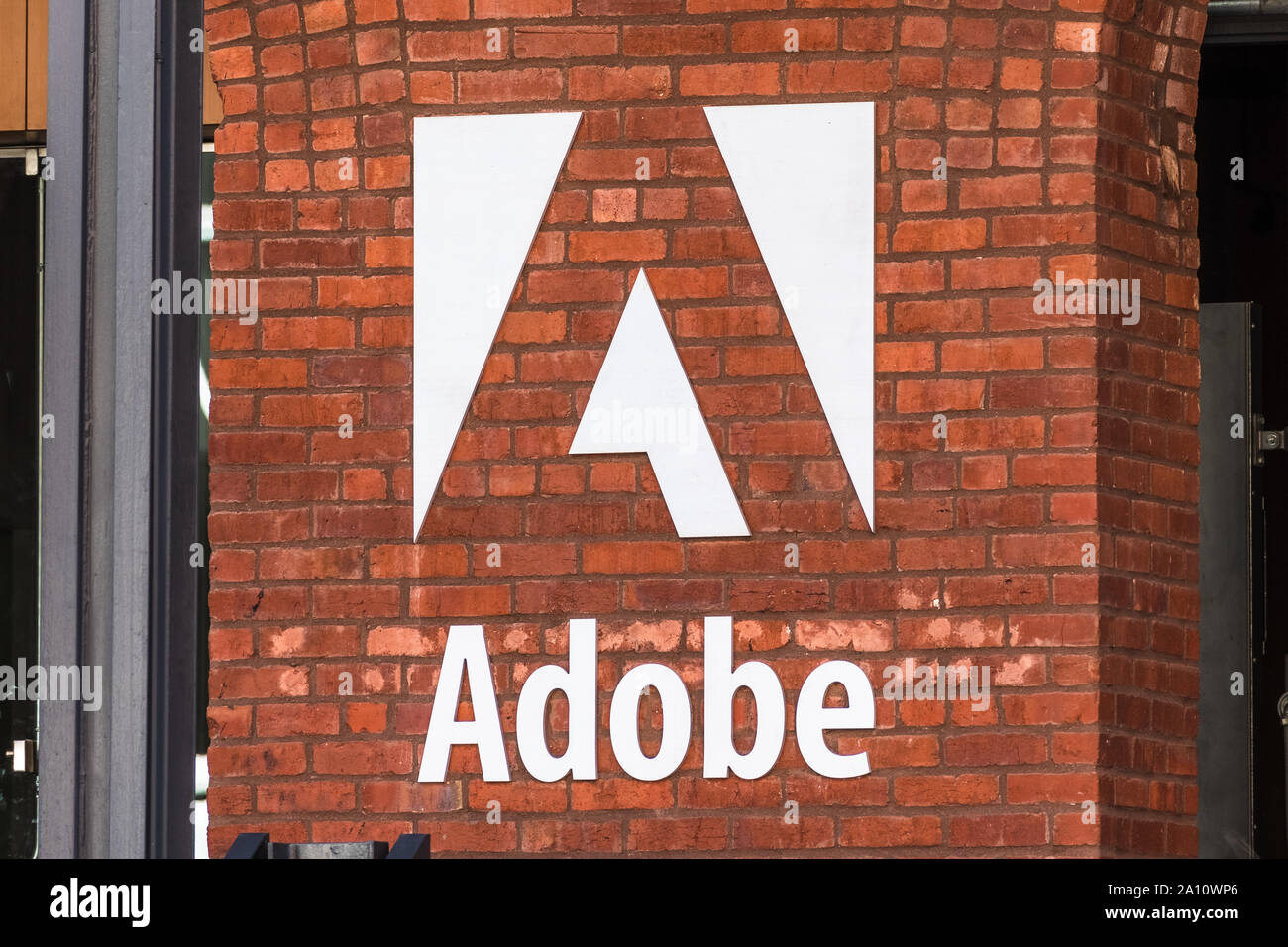 September 20, 2019 San Francisco / CA / USA - Close up of Adobe sign at their corporate headquarters in San Francisco Stock Photo