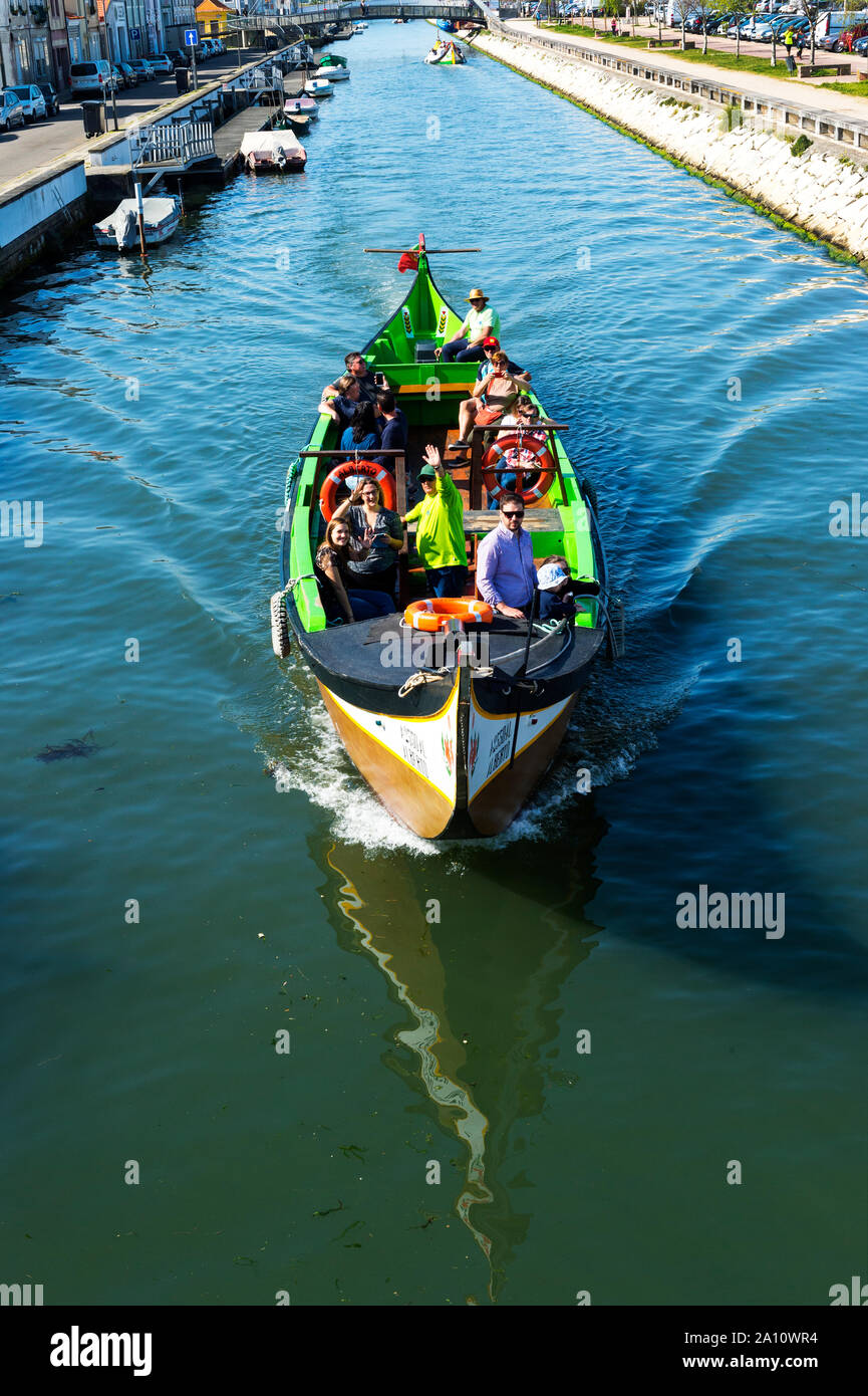 Moliceiro navigating on the Sao Roque Canal, Aveiro, Venice of Portugal, Beira Littoral, Portugal Stock Photo