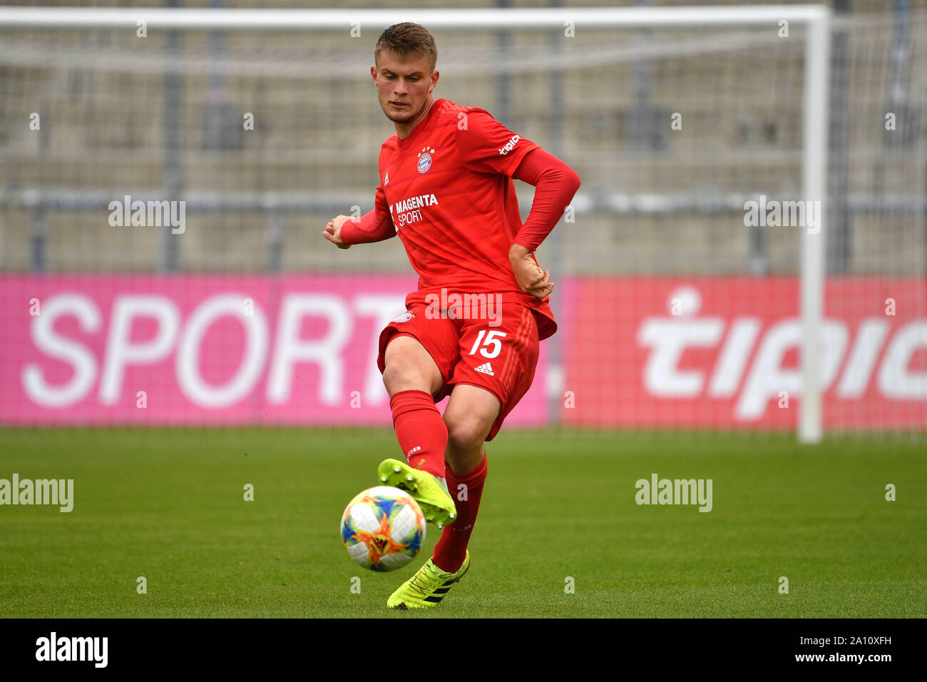 Munich, Deutschland. 22nd Sep, 2019. Lars Lukas MAI (FCB), Action, Single  Action, Frame, Cut Out, Full Body, Whole Figure. Soccer 3.Liga, 9.matchday,  matchday09, Bayern München Amateure - FC Ingolstadt (IN) 2-1. on