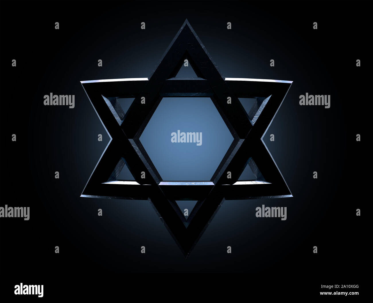 A dramatically backlit gold casting of the star of david on a dark background - 3D render Stock Photo