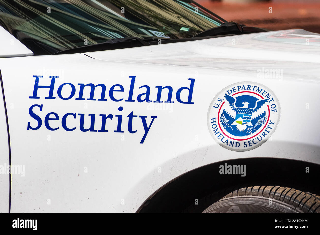 Sep 20, 2019 San Francisco / CA / USA - Homeland Security vehicle offering security at the Climate Strike Rally in downtown San Francisco Stock Photo