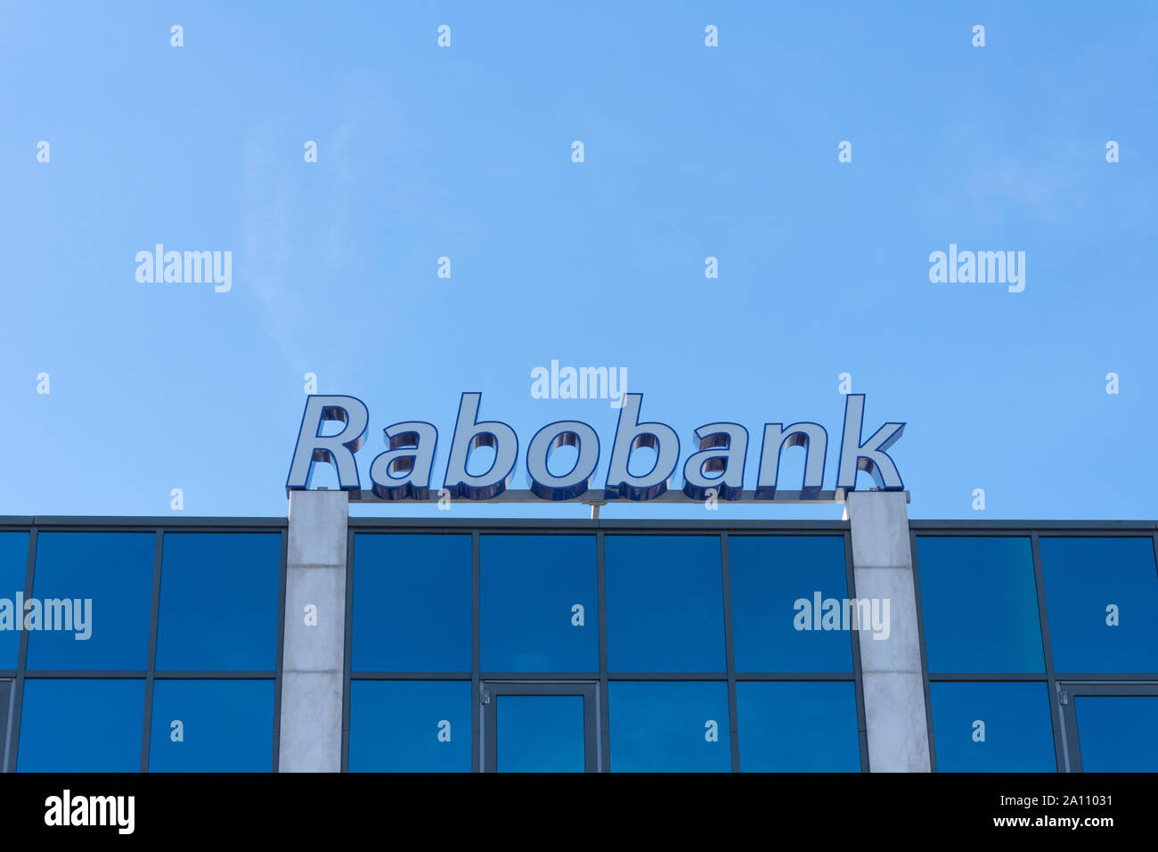 Terneuzen, The Netherlands, 15 September 2019, Rabobank sign, Rabobank is part of the Rabobank Group and claims to be the largest financial services p Stock Photo