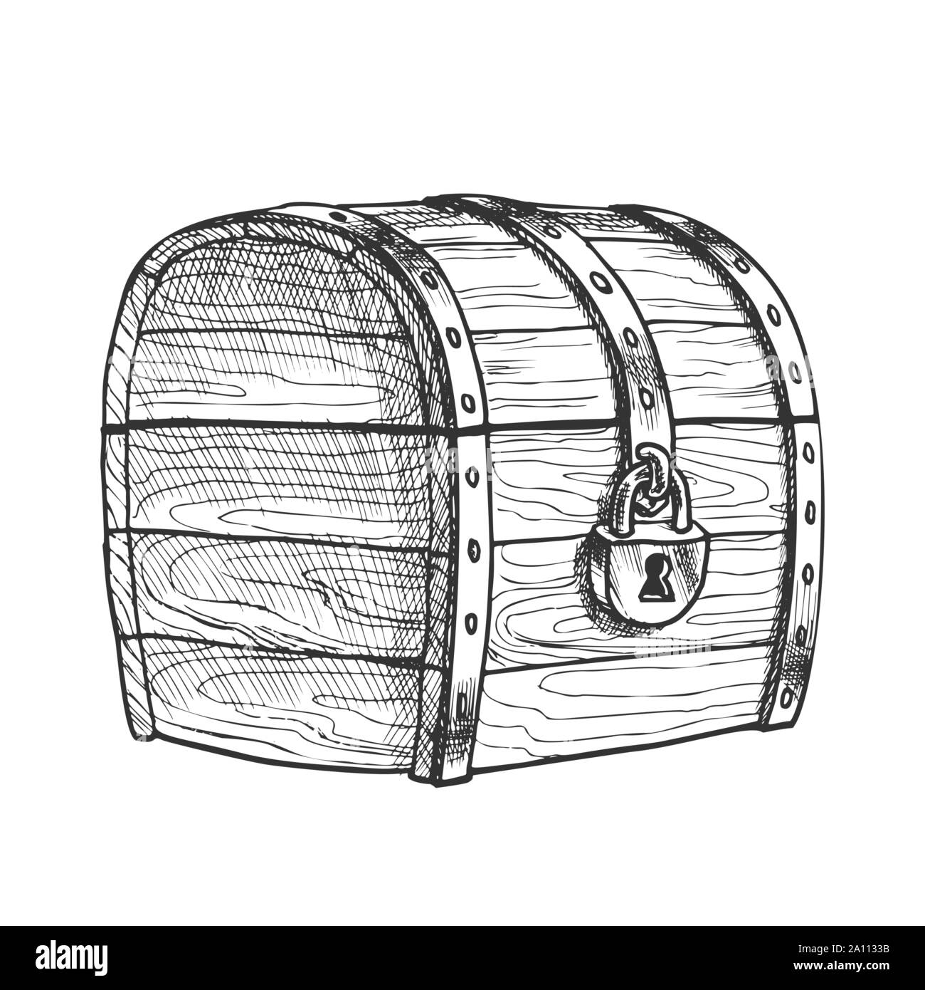 Treasure Chest Protected Metal Lock Vintage Vector Stock Vector Image