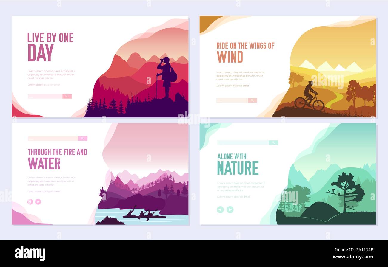 Sport Rest Day Vector Brochure Cards Set Tourism On Nature